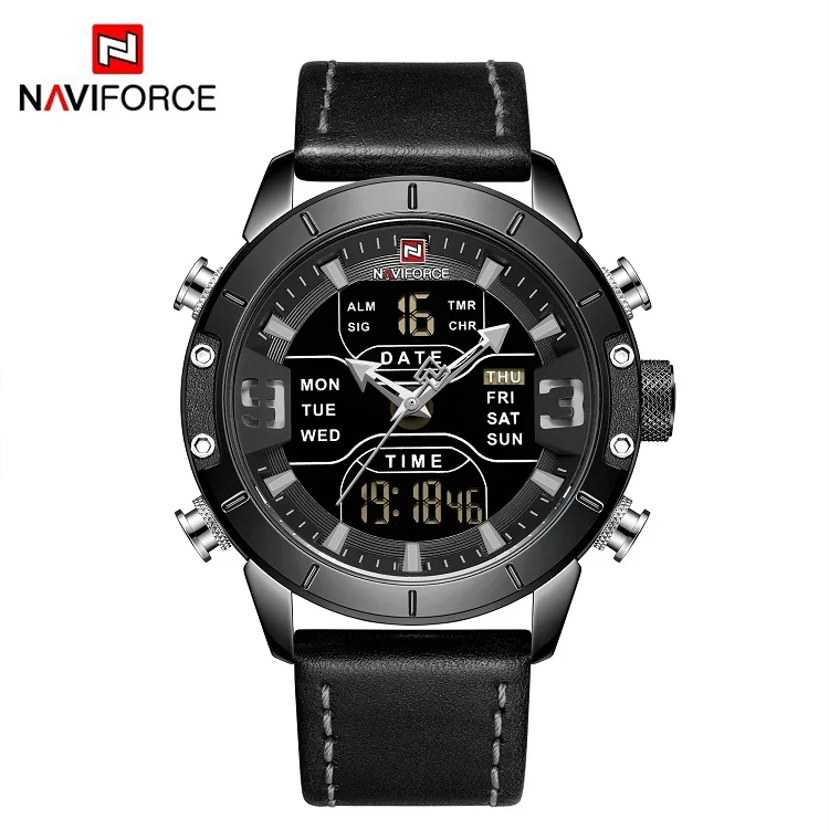 NAVIFORCE аналого-цифровые часы мужские люксовый бренд из нержавеющей стали спортивные мужские часы Кварцевые водонепроницаемые мужские модные часы - Цвет: Black