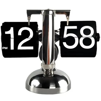 

Small Scale Table Clock Retro Flip Over Desk Clocks Stainless Steel Flip Internal Gear Operated Quartz Clock
