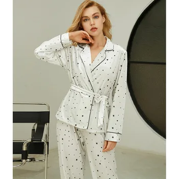 

Autumn New Pajamas Ladies Long-Sleeved Cardigan Cotton Suit Home Service SR2019