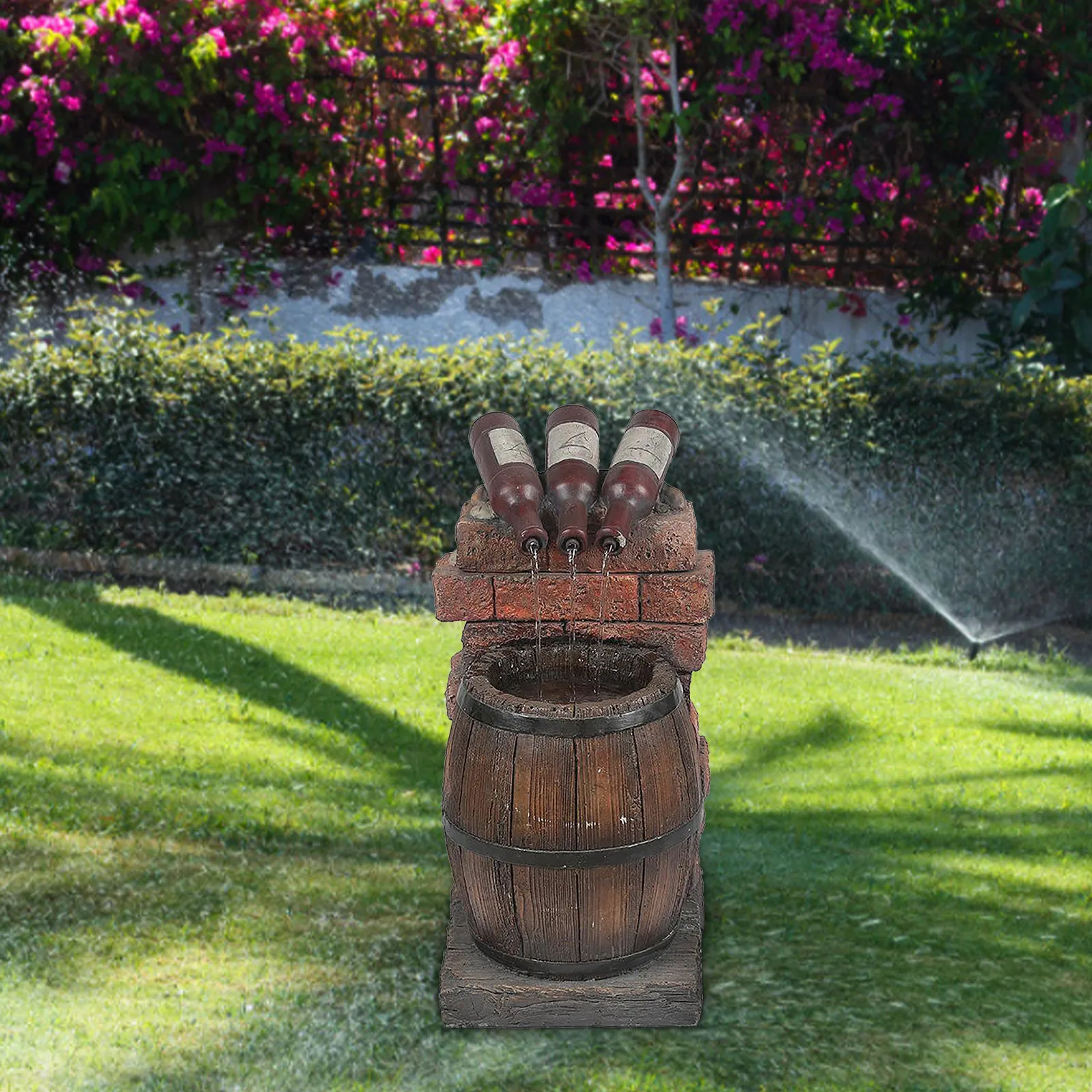 Resin Wine Bottle And Barrel Fountains Ornaments Outdoor Garden