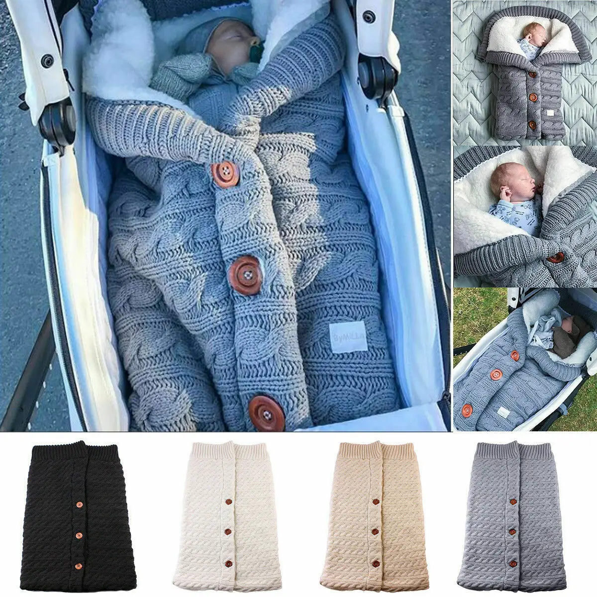 

Baby Bunting Bag Cotton Warm Winter Infant Outdoor Bady Cart Clothes Button Knit Swaddle Wrap Stroller Toddler Blanket Sleep Bag