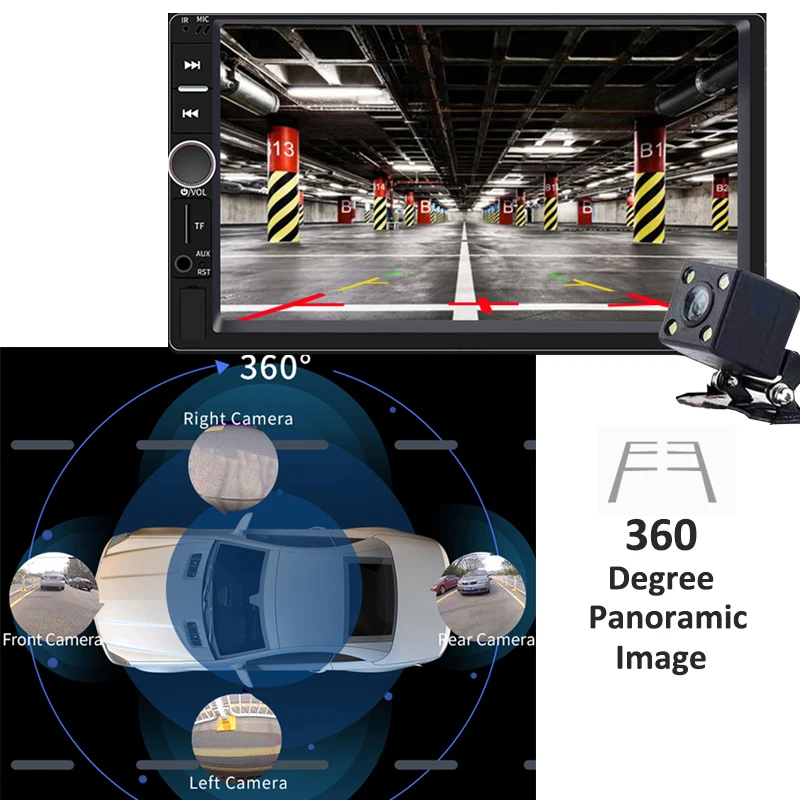 2 Din автомобильное радио Зеркало Ссылка " MP5 плеер Bluetooth громкой связи AM FM USB 360 градусов панорамная камера вход ISO головное устройство PHYEE N5