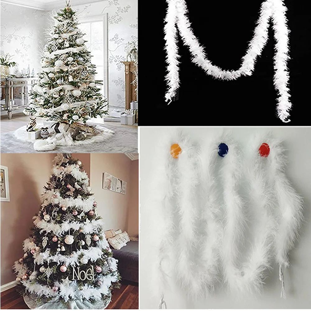 2M Natural White Feather Boa Strip Xmas Tree Ribbon Wedding Party DIY Arts Decor 