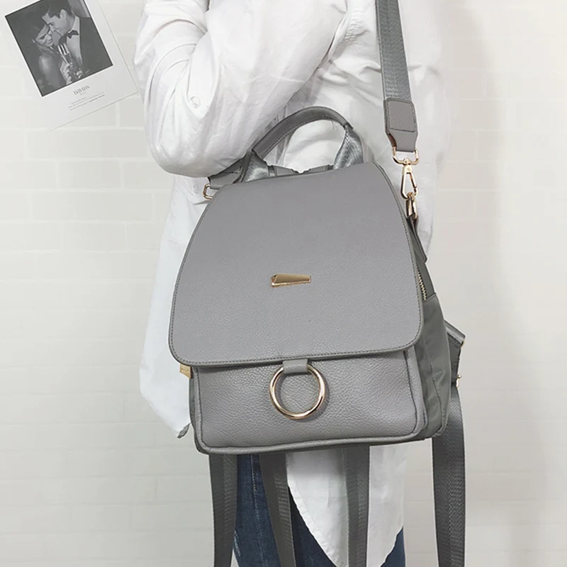 WEIXIER, новинка, рюкзак, женский, на плечо, из искусственной кожи и нейлона, рюкзак для колледжа, простой, Ретро стиль, сумка для отдыха, LQ-58A - Цвет: Серый