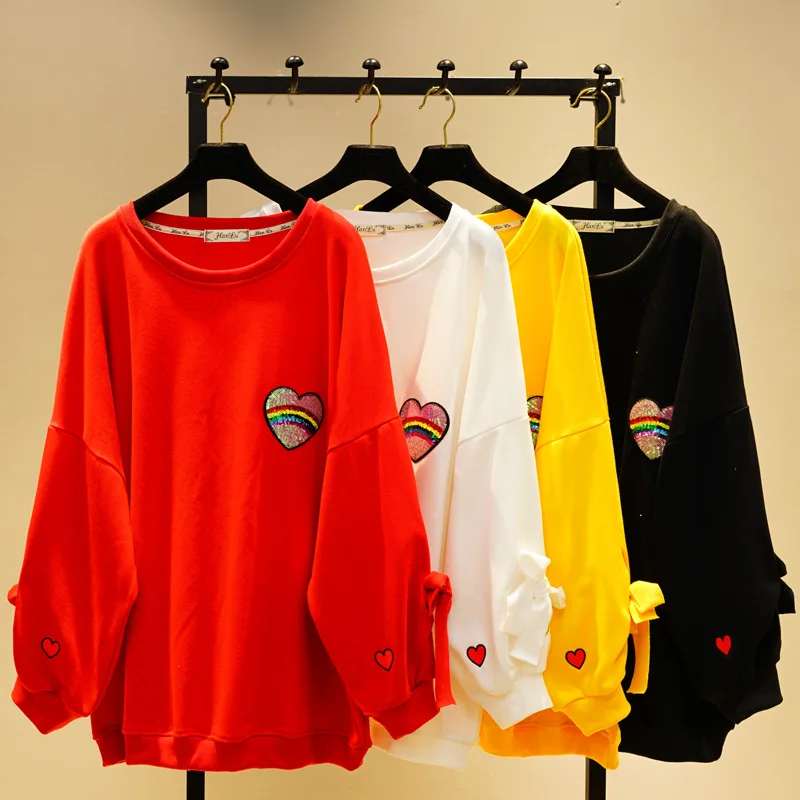 

4 Colors Girls Student Batwing Sleeve Autumn Jumpers Plus Size Loose O-Neck Long Hoodies Pure Color Long Sleeve Pullovers