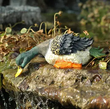 

Garden Resin Simulation Animal Drinking Water Duck Ornaments Pond Pool Rockery Fish Tank Outdoor Decorative Sculpture Crafts