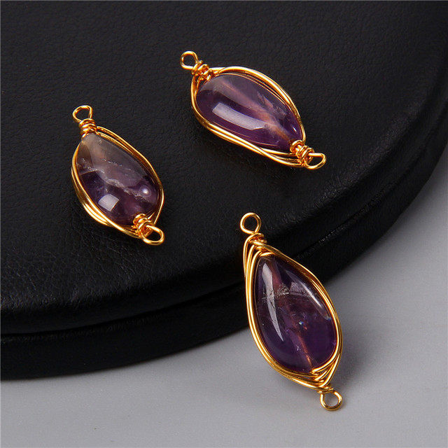 Natural Faceted Metal Wire Wound Winding Stone Connector Pendant Charm For Jewelry Making Bracelet Necklace Wholesale Gifts