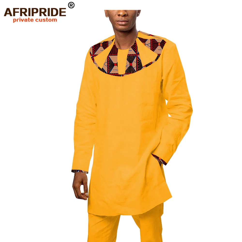 2019 африканская ткань хорошего качества richi 2 шт. костюм для мужчин AFRIPRIDE портной полный рукав топ + длинные брюки мужской повседневный
