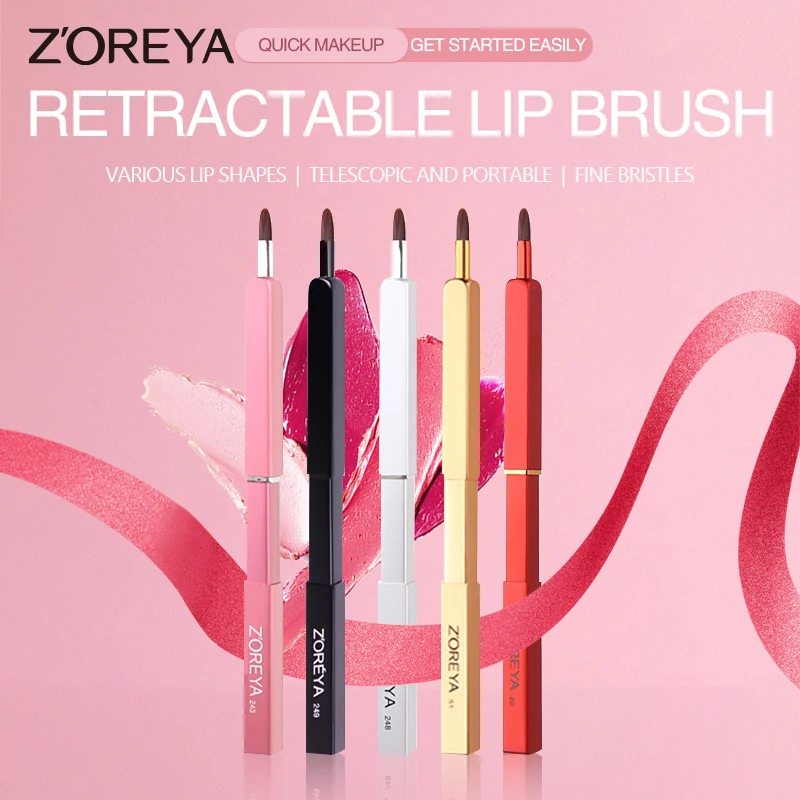 Zoreya-cepillo de belleza para labios retráctil, herramienta de maquillaje portátil a prueba de polvo, pincel cosmético fácil de usar, 5 colores