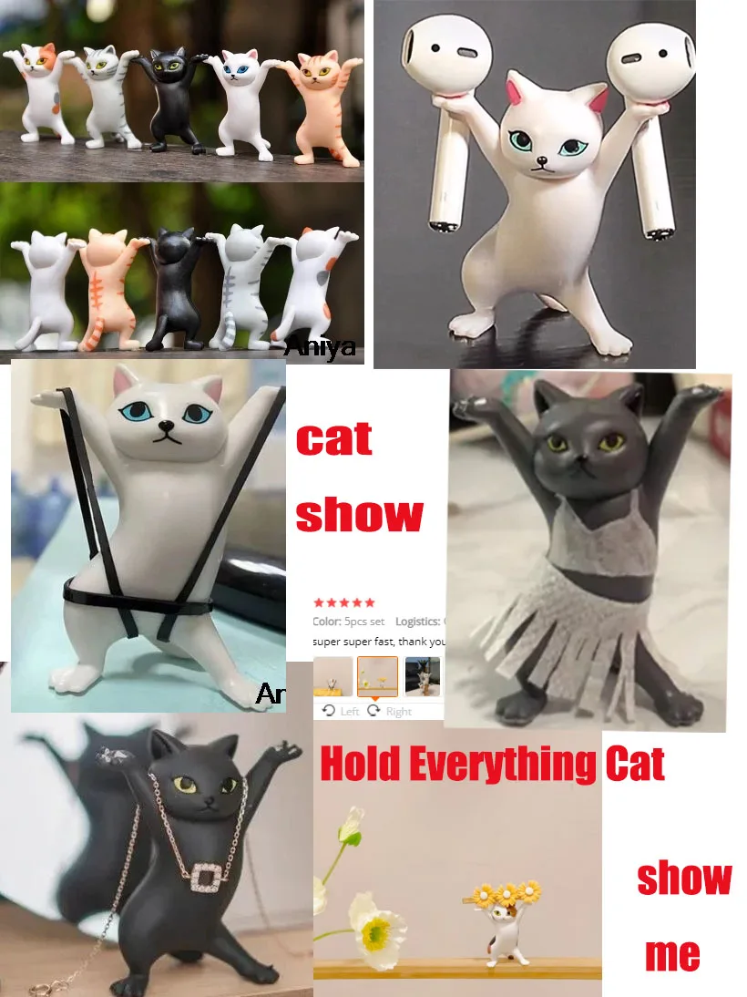 5pcs Funny Cat Pen Holder Toys Hold Everything Cat Earphone Bracket Home Decoration Dancing Kitty Storage Set Holder For Airpods ornament crafts,cat figurine decoration