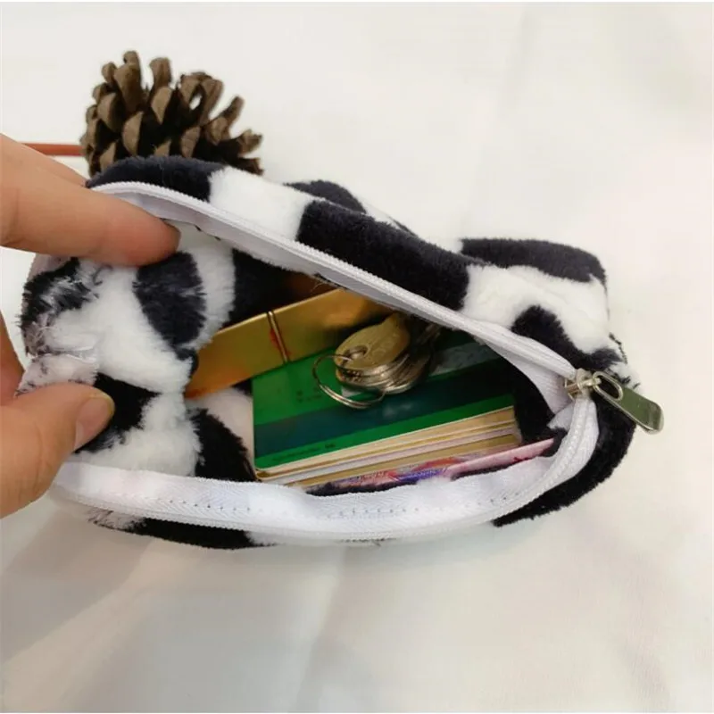 Cow Pattern Plush Coin Purse Wallet Card Holder for Women Girls
