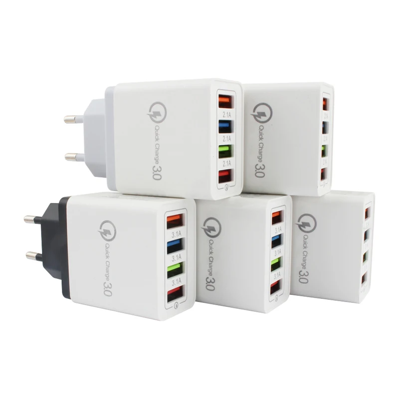 4 порта USB зарядное устройство для мобильного телефона 15 Вт Быстрая зарядка 3,0 5 В/3 А ЕС вилка настенное зарядное устройство 5 цветов путешествия Быстрая зарядка Универсальное зарядное устройство