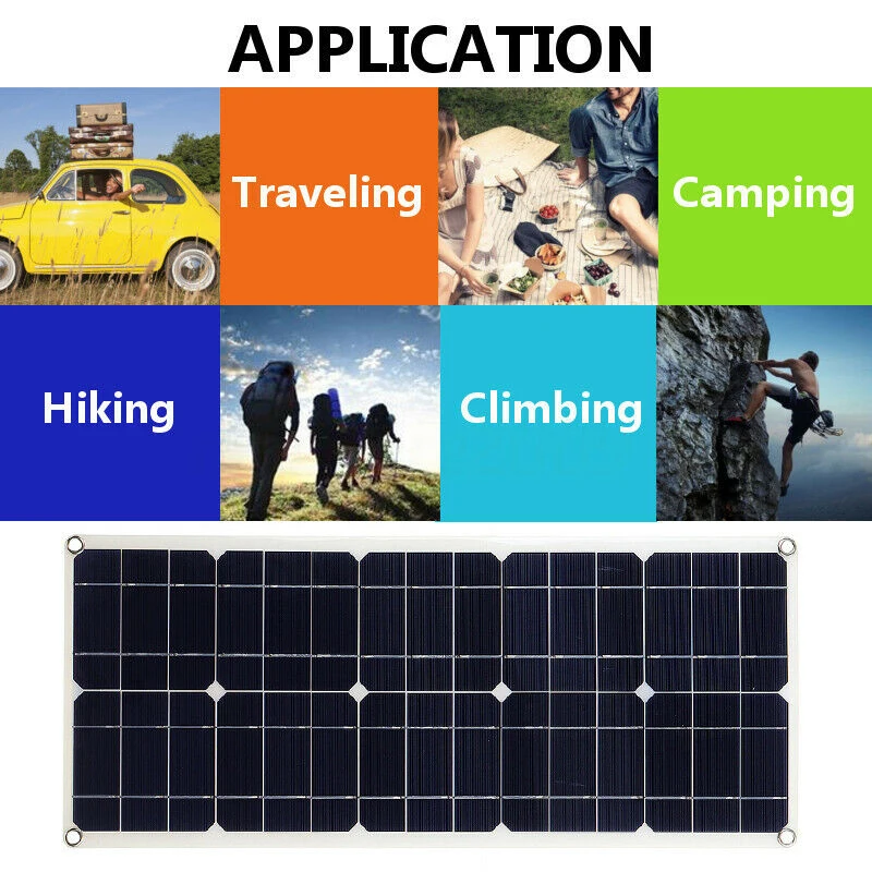 100W 18V Dual USB Solar Panel Battery Charger for Boat Car Home Camping Hiking