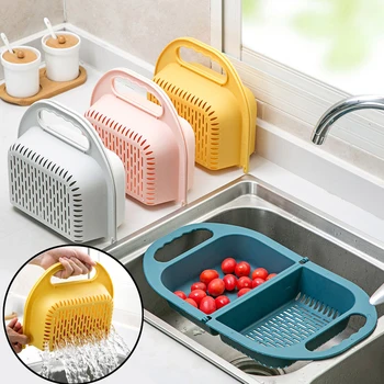 

Collapsible Drainer Fruit Vegetable Washing Basket With Handle Foldable Washing Fruit Basket Strainer Colander Kitchen Supplies