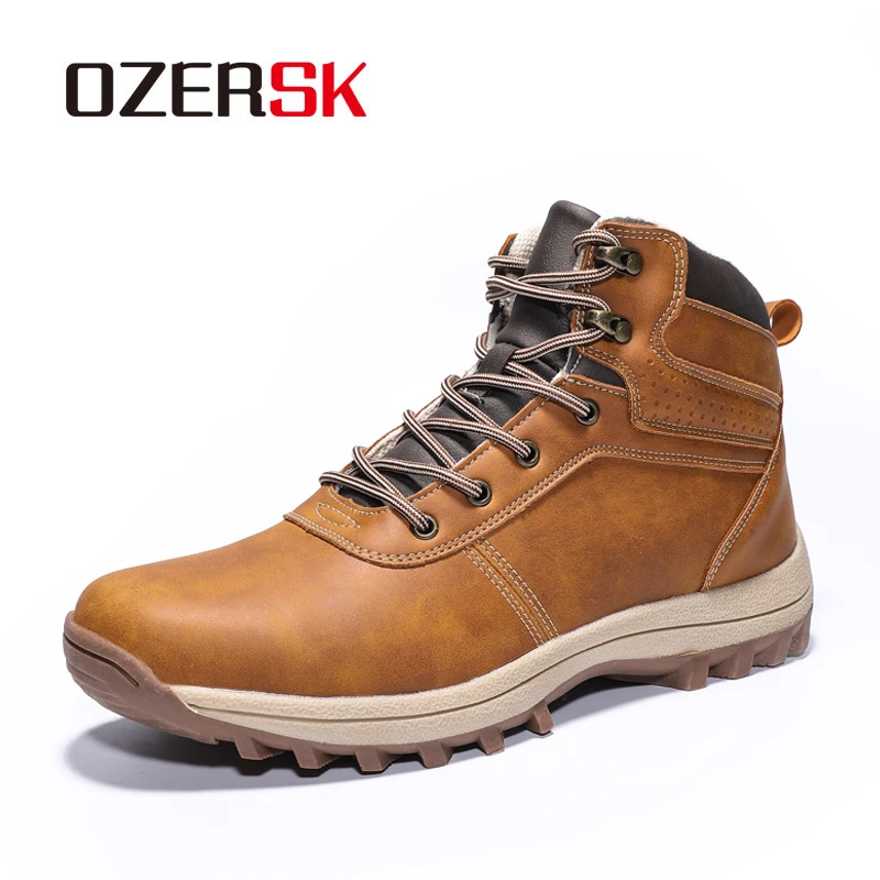 

OZERSK 2019 Autumn Popular Men Boots Anti-Skidding Genuine Leather Casual Shoes High Quality Winter Ankle Boots Men Snow Boots