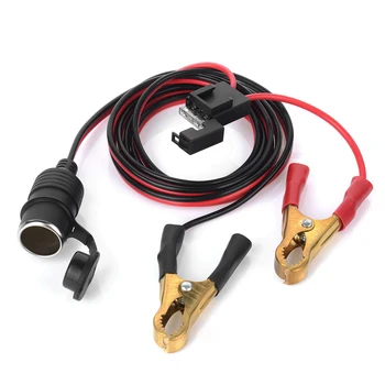 

12V Female Car Cigarette Lighter Socket to Battery Alligator Clips Connector 2FT Car Battery Clamp-on Extension Charge Cable