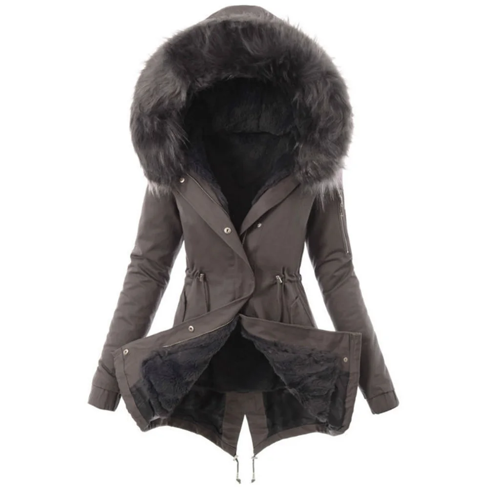 awesome Women Faux Fur Coat Winter Jacket Women Loose Coat Hooded Jacket Thick Warm Sliming Zipper Coat Jac