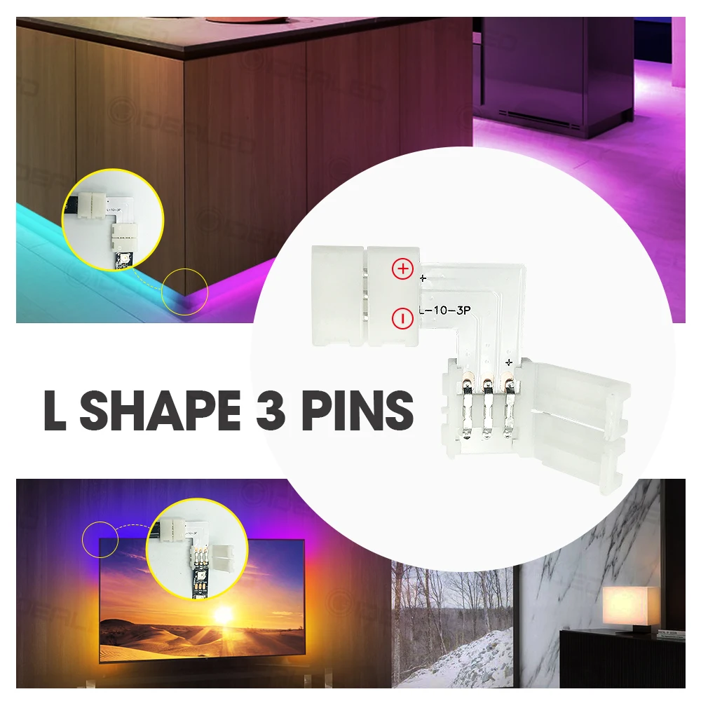 

LED Connector set L Shape 3 pin For connecting corner right angle 5050 SMD RGB RGBW 3528 2812 LED Strip