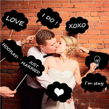 

DIY 10pcs Black Cards 10pcs Sticks+chalk+glue Photo Booth Props Love DIY Photography Wedding Decoration Party Photobooth New