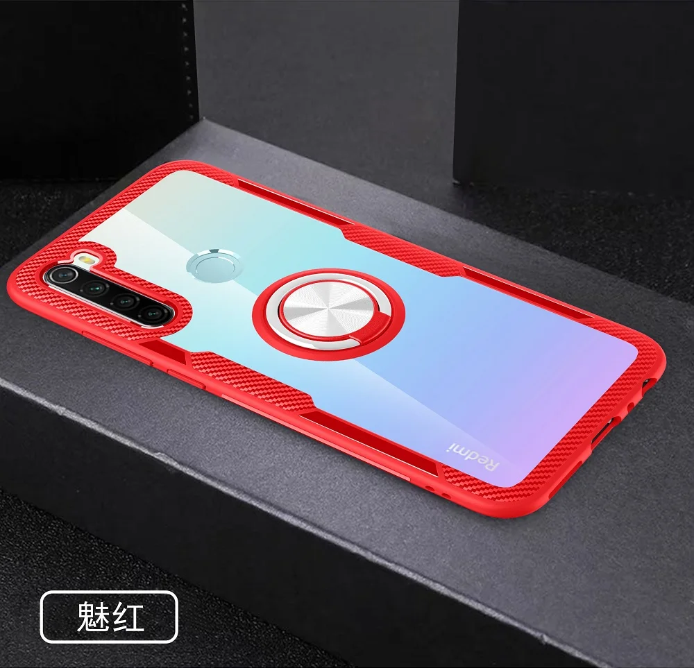 Red Чехол для Xiaomi Redmi Note 8T с кольцом и подставкой, прозрачный защитный чехол на магните для Xiaomi Redmi 8 Note 8 Pro, чехол - Цвет: Red