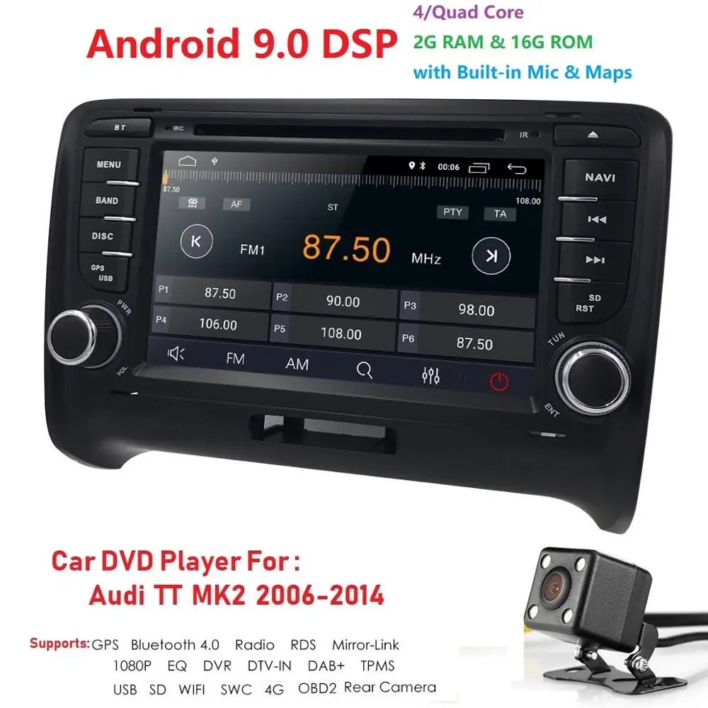 Flash Deal Android 9.0 HD 1024*600 Car DVD Player Radio For Audi TT MK2 2006 - 2014 4G WIFI GPS Navigation Head Unit 2 din 2GRAM DVR SWC BT 1