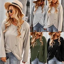 

Women's Autumn and Winter Buttoned Round Neck Long Sleeve Knit Top Jacket Pullover
