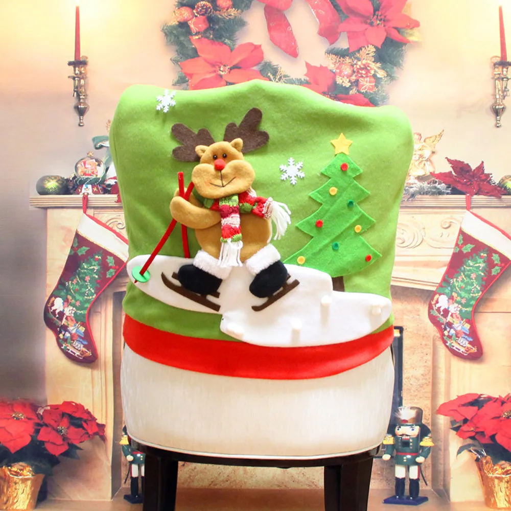 Горячие рождественские украшения Санта Клаус чехлы для стульев и снеговиком Лось лыжные обеденного стола вечерние декор для вечерние housse de кресло Giovanni для F827