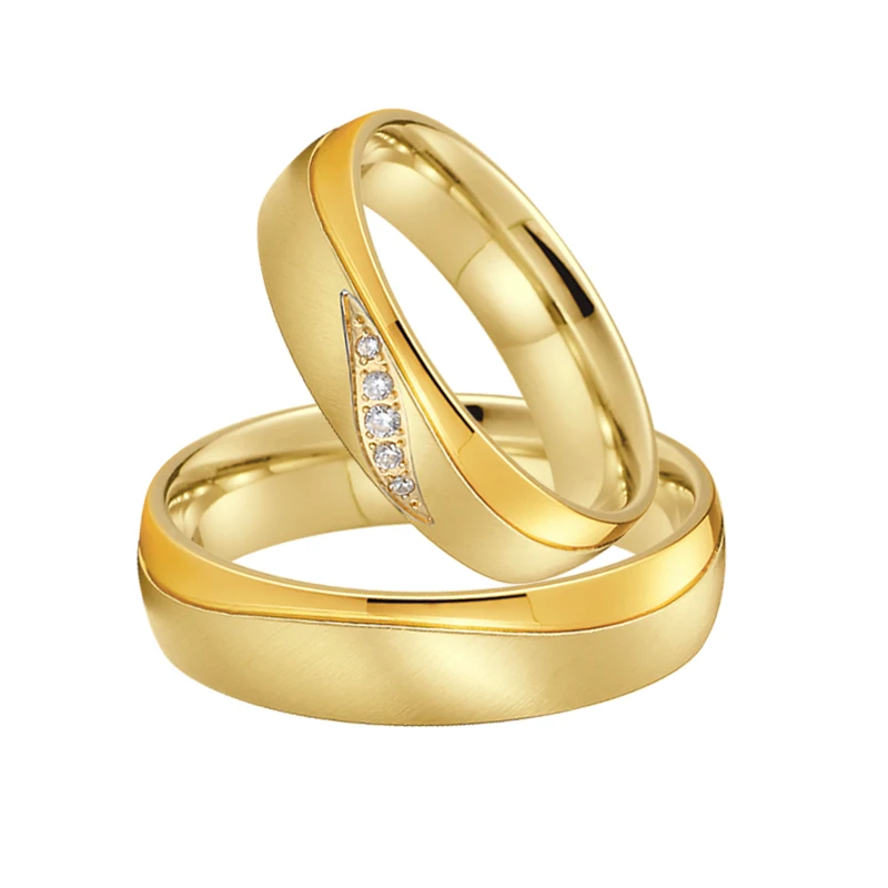 

14k gold plated wedding rings for couples love alliance anniversary stone rings jewelry women men stainless steel