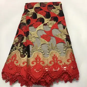 

2019 Latest Red Cheap Lace Nigerian Lace Fabric African Net Lace Embroidery French Tulle Lace Fabric For Wedding Dresses