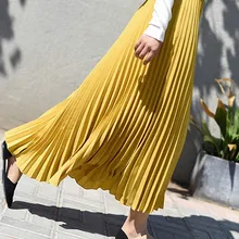 Юбки женские Женские однотонные плиссированные элегантные миди эластичный пояс Макси юбка Повседневная Студенческая Jupe Plissee Femme Saia Falda Tul F1