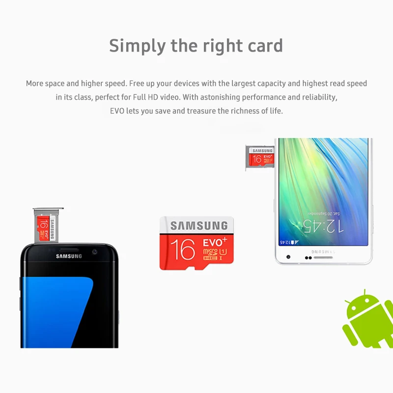 Карта памяти MicroSD SAMSUNG EVO+ Micro SD 16 Гб MicroSDHC Class10 слот для карт памяти UHS-I TF/SD карты Модуль памяти TransFlash MicroSDXC 64 ГБ для смартфонов