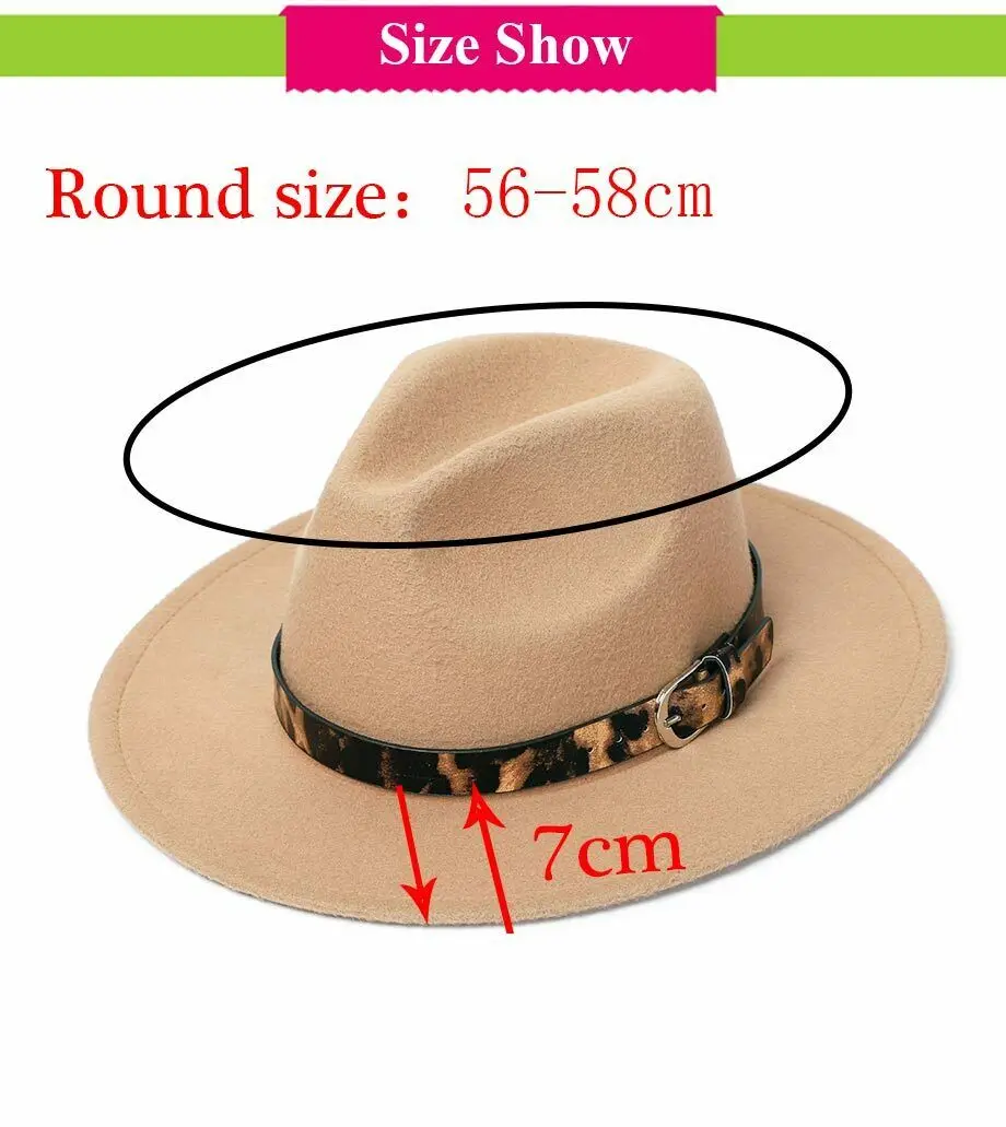 Fashion Casual Wide Brim Men& Women Outback Hat Panama Jazz Hat Cowboy Hat Fedoras Leopard Belt Decoration