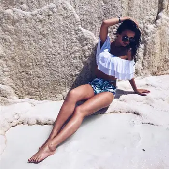 

New Women Bikini Swinsuit Ruffle Bikini Off Shoulder Bikinis Women Swimwear Breathable Bathing Suit Beach Wear