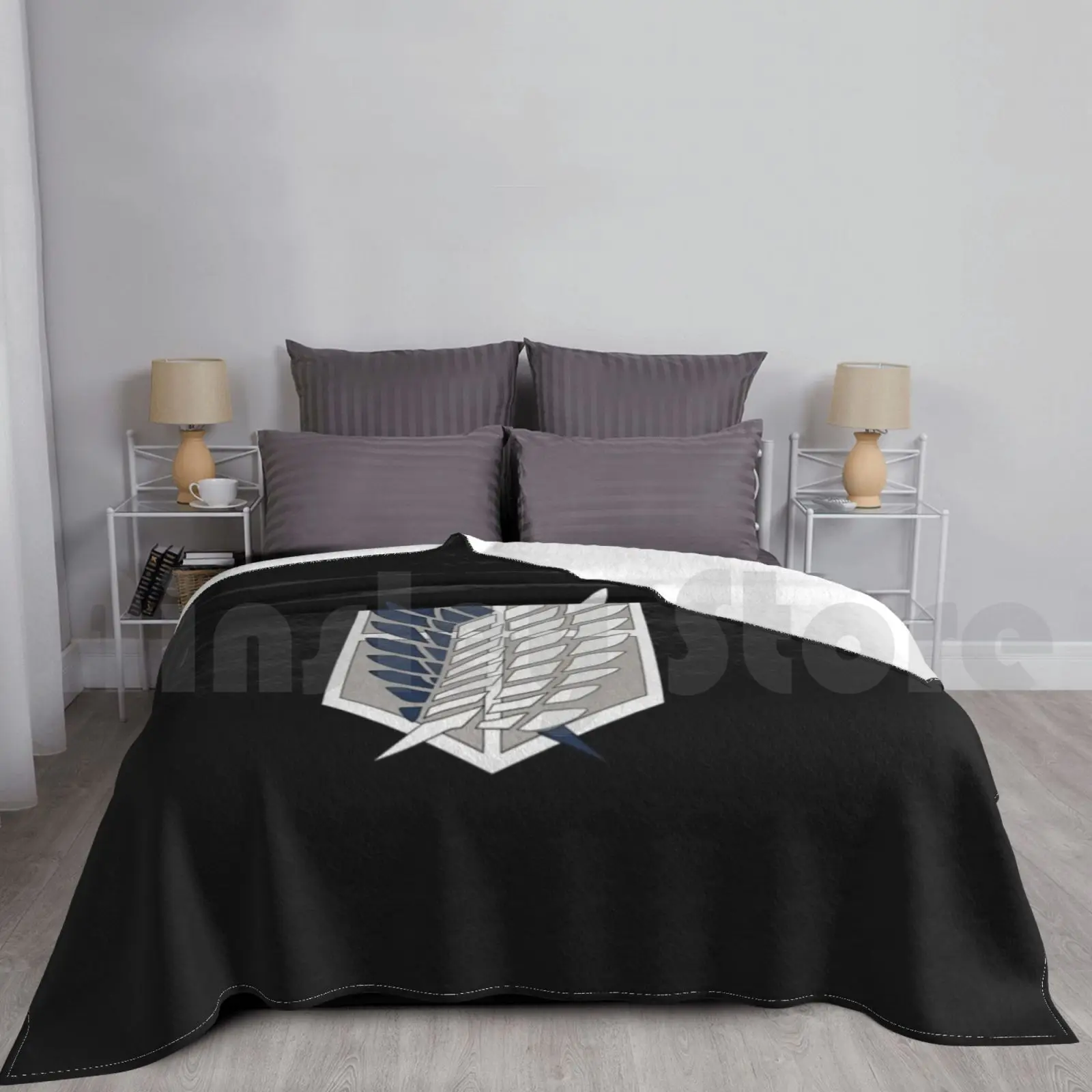 

Scouting Legion Black Illustration | Attack On Titan | Shingeki No Kyojin Anime Blanket Super Soft Warm Light Thin