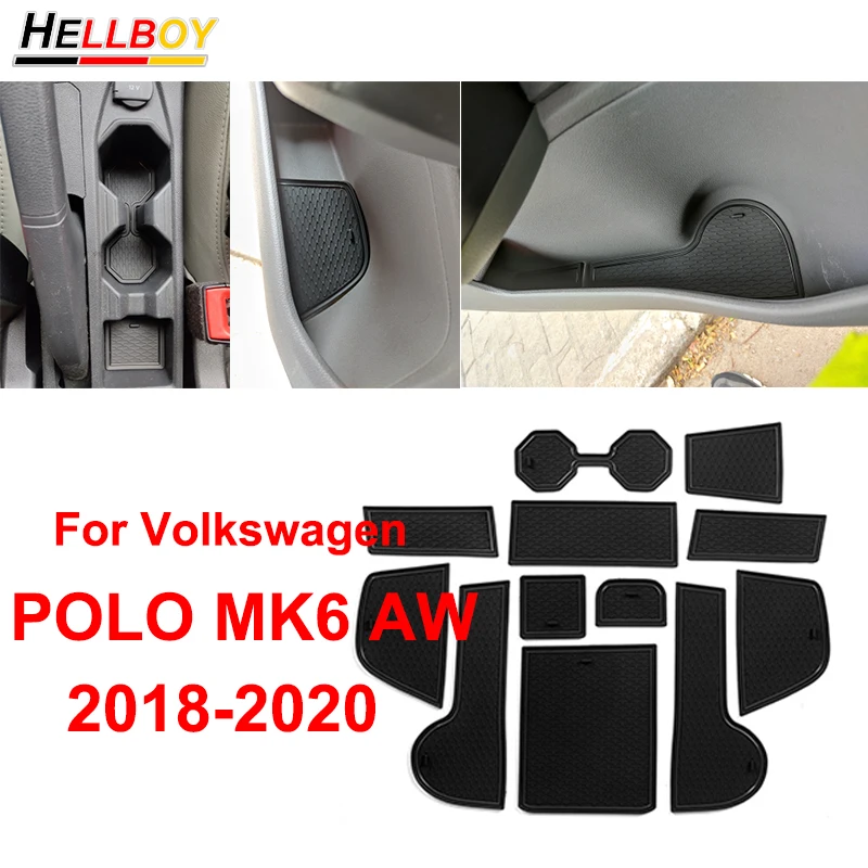 

12PCS Anti-Slip Rubber Cup Cushion Door Groove Mat for VW POLO AW MK6 Volkswagen 2018 2019 2020 Accessories