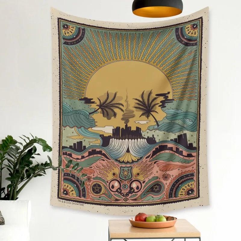 Floral Mandala Wall Tapestry Psychedelic Sun Eye Palm Tree Pink Flower Boho Decor Hanging Tapestries India Carpet Yoga | Дом и сад