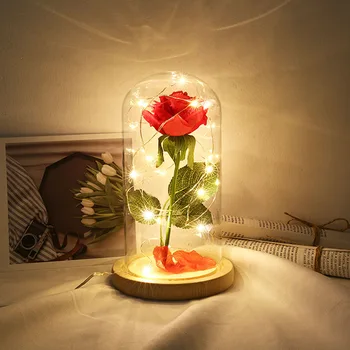 

Original USB Rechargeable Rose Flower with Glass Cover LED String Lamp Light Remote Control Wedding Party Valentines Day Gift