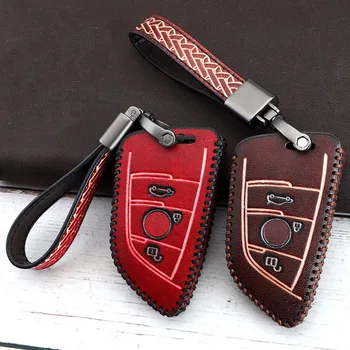 

Leather Key Case Protection Cover for 3 4 Buttons Smart Key of BMW X1 X5 X6 Car Styling Protect Shell Covers Accessories