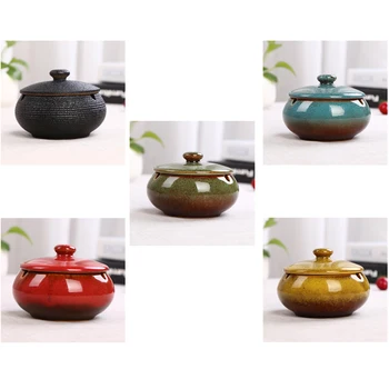 

Garden Ceramic Ashtray with Lid Outdoor Indoor 5 Colors Available, 3.15inch Height 4.33inch Diameter