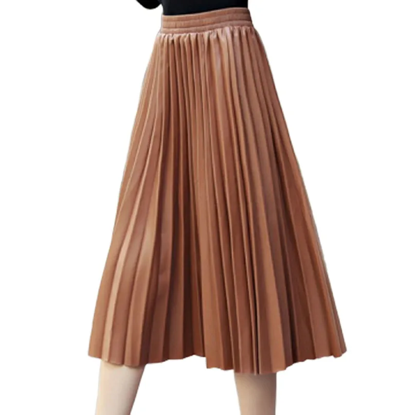 Женские юбки из искусственной кожи, женская элегантная повседневная модная плиссированная юбка