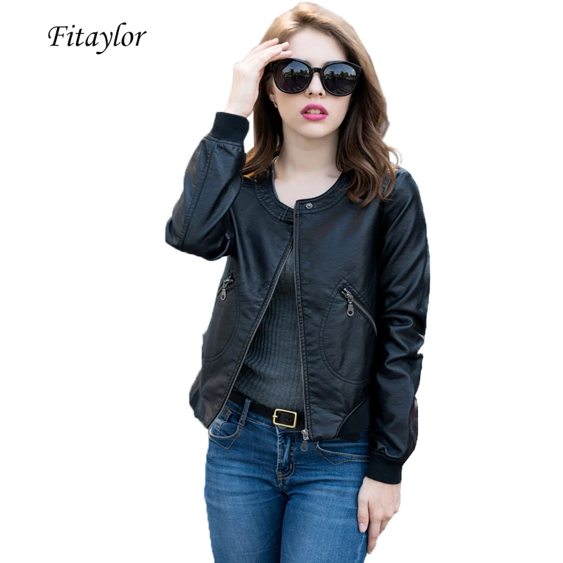 Fitaylor куртка из искусственной кожи женская мягкая верхняя одежда из искусственной кожи размера плюс байкерское пальто короткая дизайнерская Черная куртка