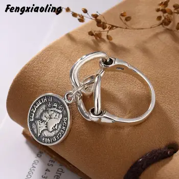 

100% Authentic Real 925 Sterling Silver Portrait Coin Pendant High Quality Silver Statement Rings Vintage Chinese Style Jewelry