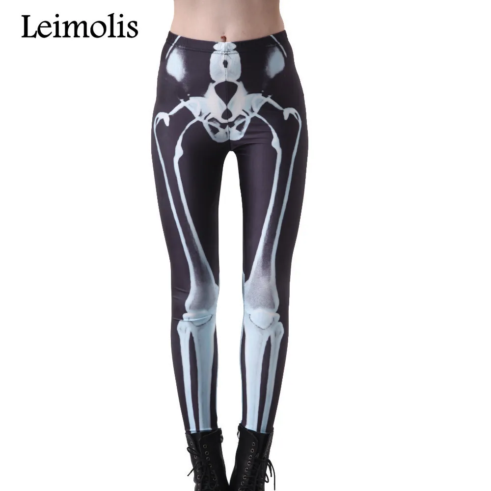 Leimolis 3D printed fitness push up workout leggings women gothic 5 X ray Skeleton plus size High Waist punk rock pants