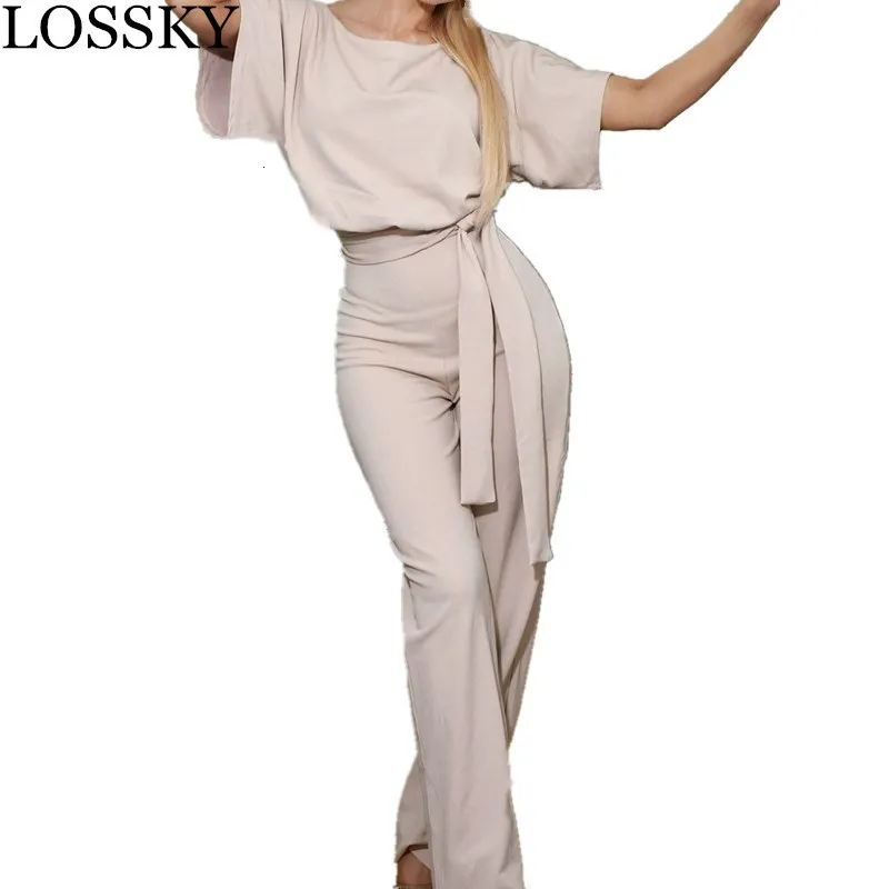 Стройнящая элегантная длинная комбинезоны с круглым вырезом короткими рукавами