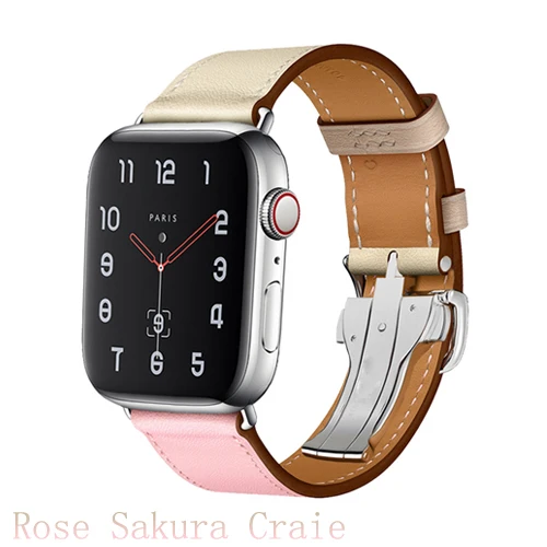 Ремешок для apple watch band 5 4 44 мм 40 мм correa iwatch 3 2 42 мм 38 мм раскладной кожаный браслет с пряжкой аксессуары для apple watch - Цвет ремешка: Rose Sakura Craie