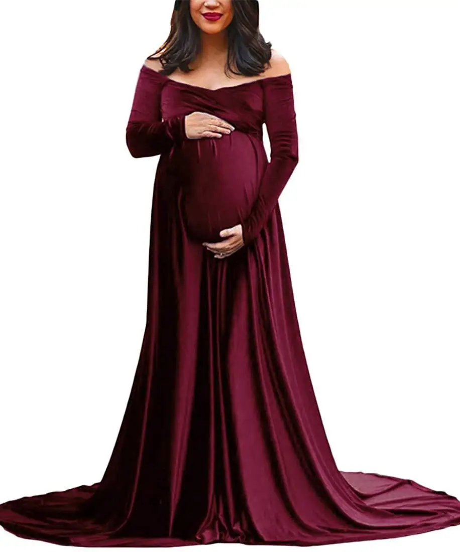 New Pleuche Maternity Dress Photography Long Pregnancy Dresses Elegence Maxi Maternity Gown Photo Prop For Pregnant Women Shoot