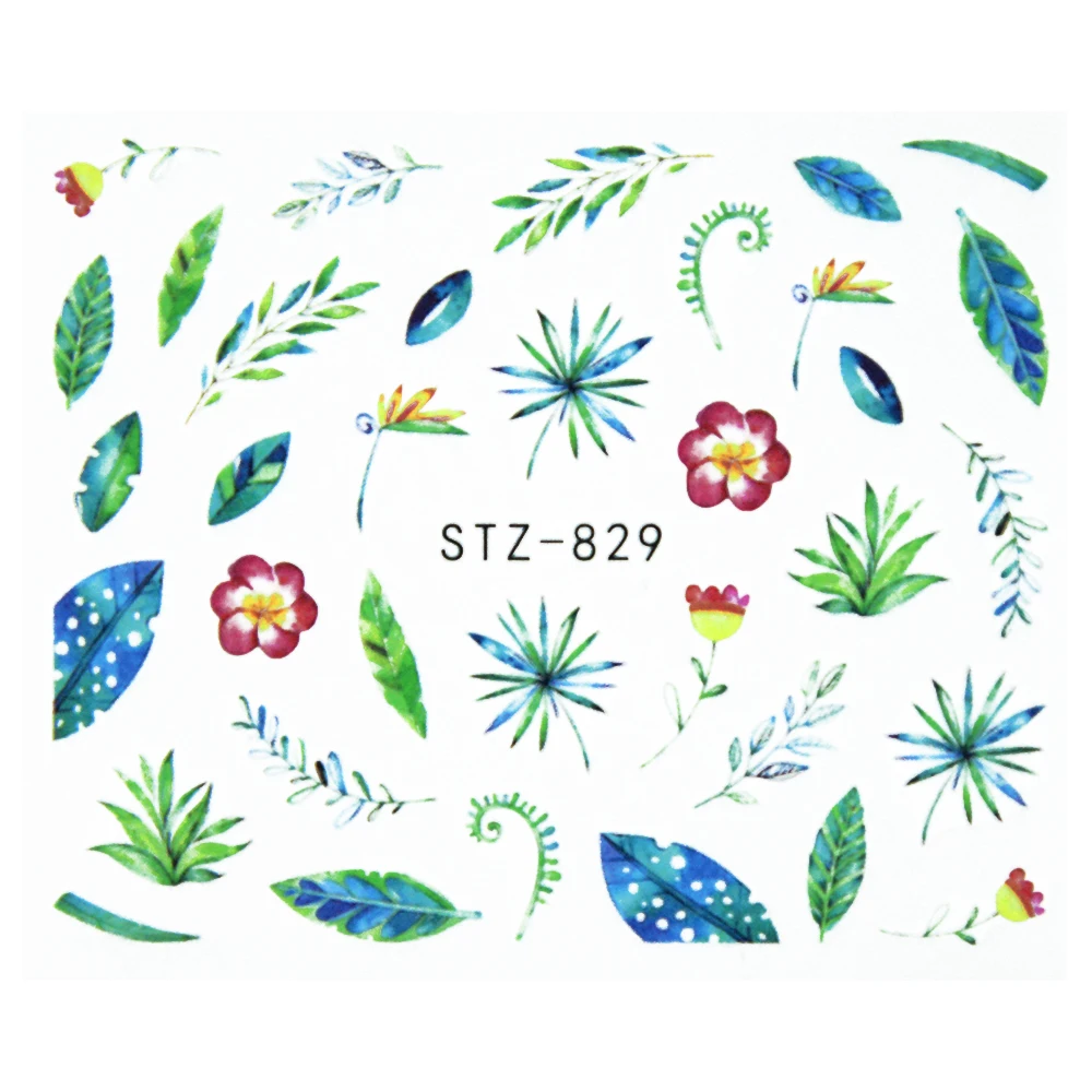 Nail Stickers Sliders For Nails For Manicure Decor Nails Set Nail Design Sliders Flower Leaf Tree Green Nail Art Watermark Decal