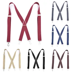 Solid 4 Snap Hooks Heavy Duty Big Tall X-Shape 3.5cm Wide Adjustable Elastic Trouser Pants Braces For Men Groomsmen Gifts