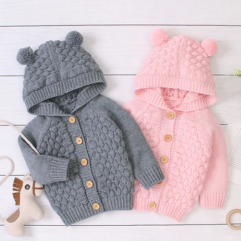 

New 2020 Baby Boy Girl Autumn Winter Warm Newborn Baby Long Sleeve Hooded Jacket Infant Boys Girls Knitted Cardigan Coat