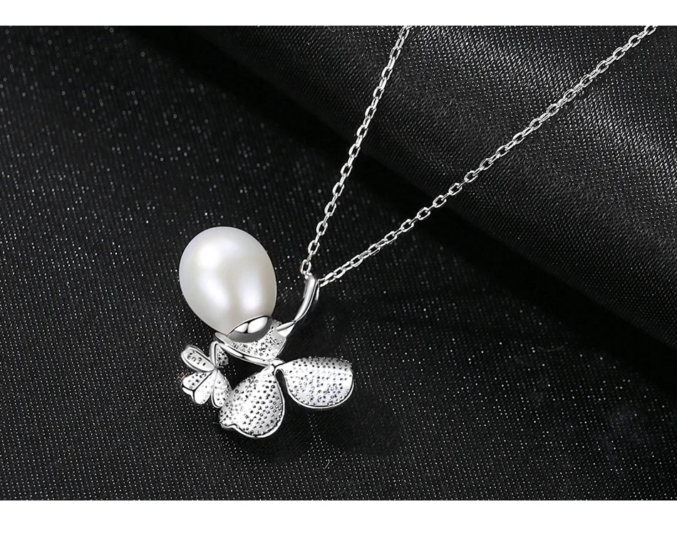 MeiBaPJ Real Freshwater Pearl Sweet Flower Pendant Necklace 925 Solid Silver Fine Party Jewelry for Women